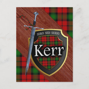 Cartão Postal Espada e Escudo do Clan Kerr Tartan