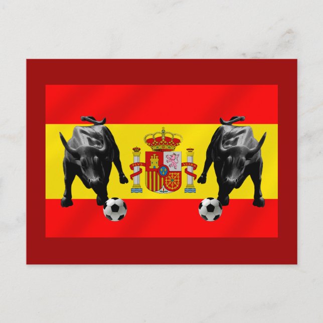 Cartão Postal España La Furia Roja futebol Toro Flag of Espanha (Frente)