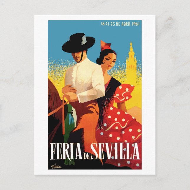 Cartão Postal Espanha 1961 Seville April Fair Poster (Frente)