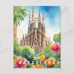 Cartão Postal Espanha Barcelona Sagrada Família Retro Viagem