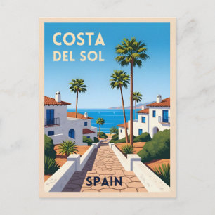 Cartão Postal Espanha Costa Del Sol, Viagens vintage costeira