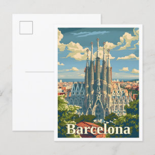 Cartão Postal Espanha de Barcelona e Viagens vintage elegante