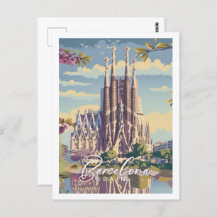 Cartão Postal Espanha de Barcelona Famoso Local de Viagens vinta