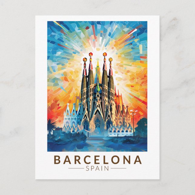 Cartão Postal Espanha de Barcelona La Sagrada Familia Viagem Art (Frente)