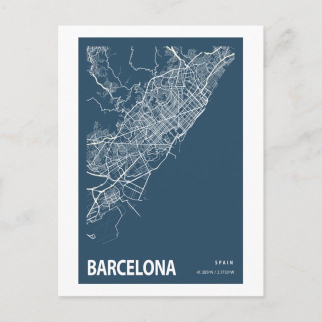 Cartão Postal Espanha de Barcelona - Mapa da cidade - Impressão  (Frente)
