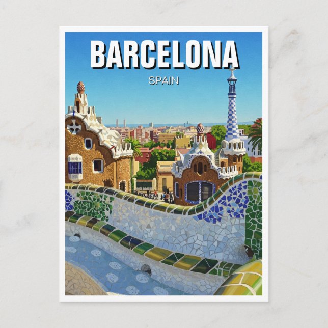Cartão Postal Espanha de Barcelona Park Güell Viagem (Frente)