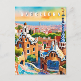 Cartão Postal Espanha de Barcelona Parque Guel Retro Viagem