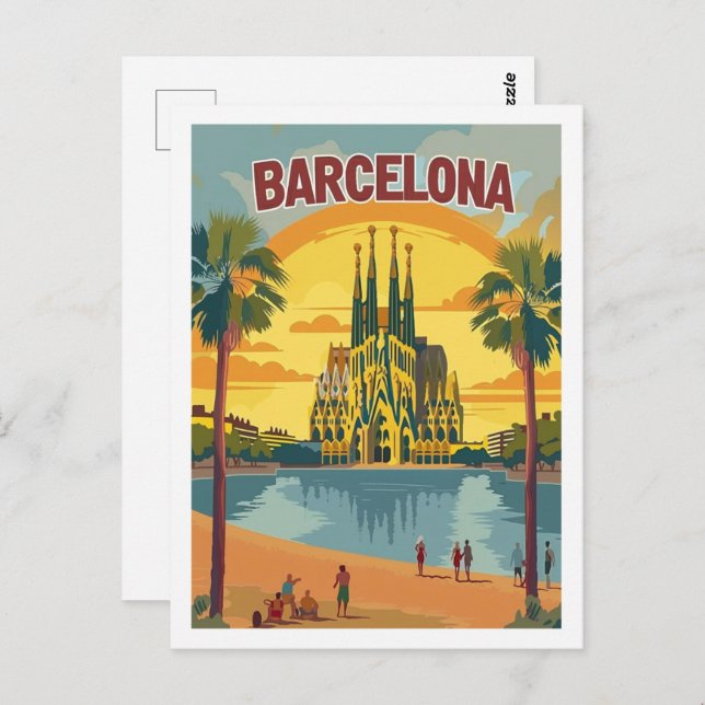 Cartão Postal Espanha de Barcelona Vintage Familiar (Frente/Verso)