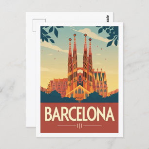 Cartão Postal Espanha de Barcelona Vintage Familiar