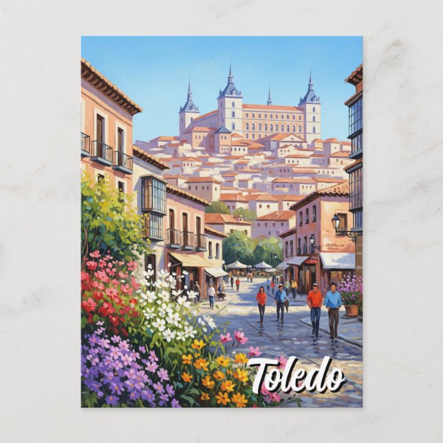 Cartão Postal Espanha de Toledo Flores de Viagem Alcazar (Frente)