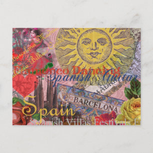 Cartão Postal Espanha Vintage Sol Viagem Colagem Retro Europa