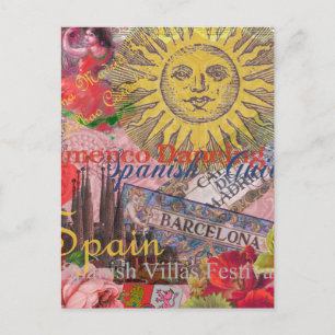 Cartão Postal Espanha Vintage Sol Viagem Colagem Retro Europa