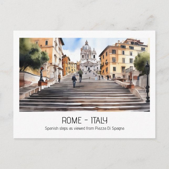 Cartão Postal Espanhol a aquarela Roma Itália turismo (Frente)