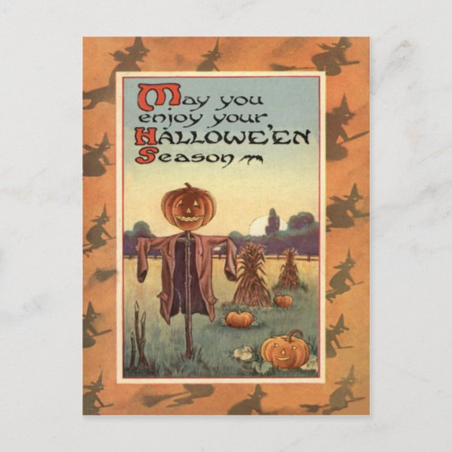 Cartão Postal Espantalho Jack O Lantern Abóbora (Frente)