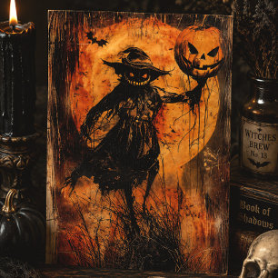 Cartão Postal Espantalho Sinistro Jack O' Lanterna Halloween Vin