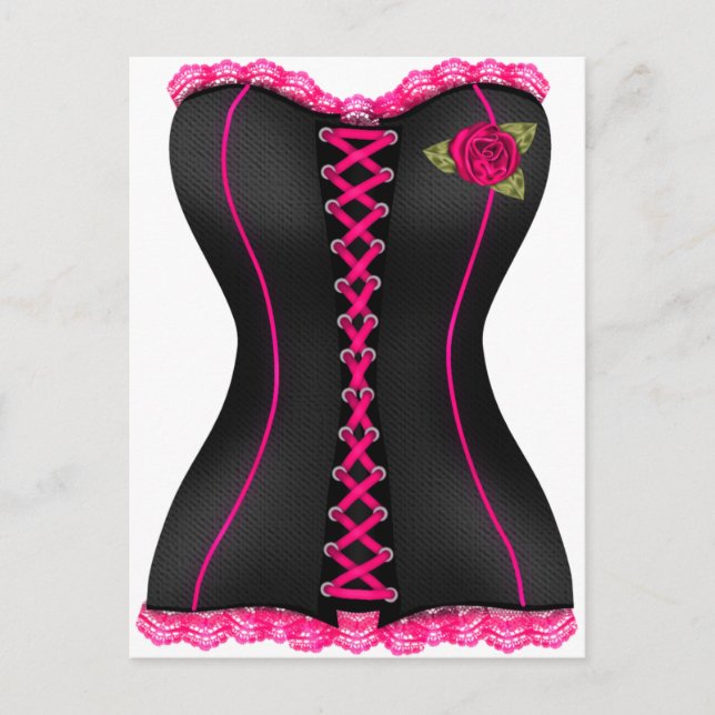 Cartão Postal Espartilho Preto Rosa rosa (Frente)