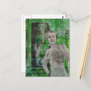 Cartão Postal Espartilhos Mulher verde Colagem de mídia mista