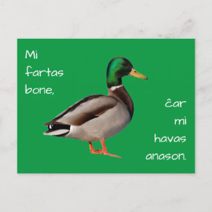 Cartão Postal Esperanto: Mi fartas bone, ar mi anason.