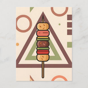 Cartão Postal Espetos Coloridos de Dango com Padrão Geométrico