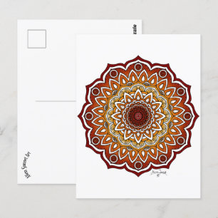 Cartão Postal Espiral Laranja e Castanho e Mandala Floral