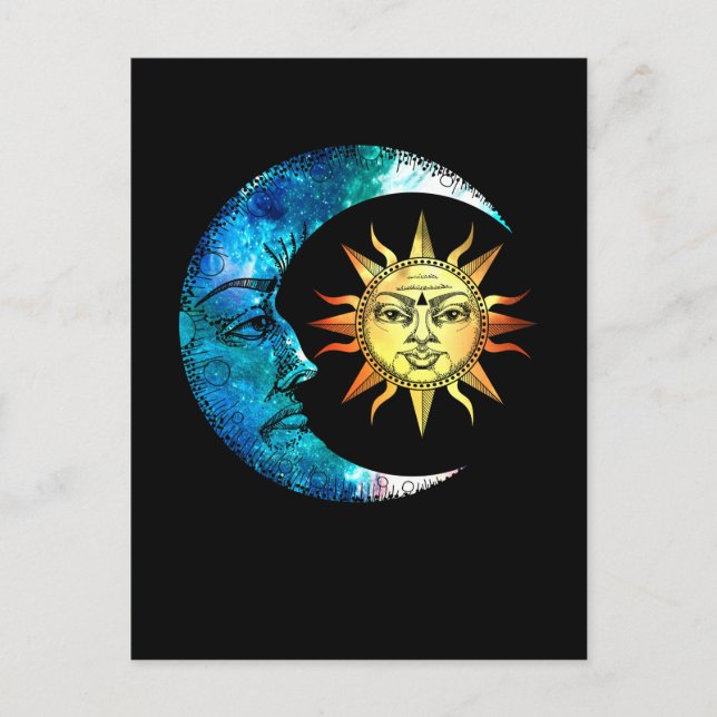 Cartão Postal Espiritualidade da Lua Celestial Sun Luna Art (Frente)