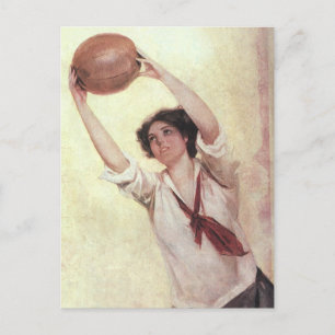 Cartão Postal Esportes Antigos, Jogadora de Basquete com Bola