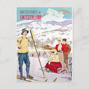 Cartão Postal Esportes de inverno na Suiça, viagens vintage