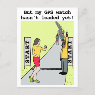 Cartão Postal Esportes engraçados com relógio GPS correndo