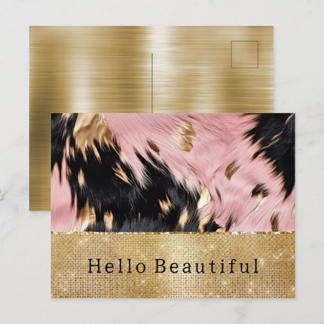 Cartão Postal Espuma Dourada Espelho Cor-de-Rosa (Frente/Verso)