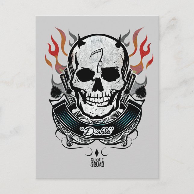 Cartão Postal Esquadrão Suicida | Diablo Skull & Flames Tattoo A (Frente)