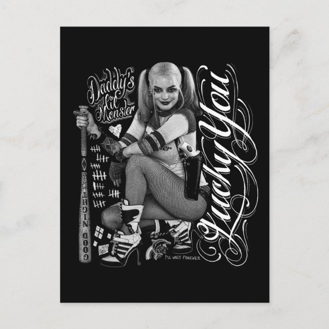 Cartão Postal Esquadrão Suicida | Harley Quinn Tipografia Foto (Frente)