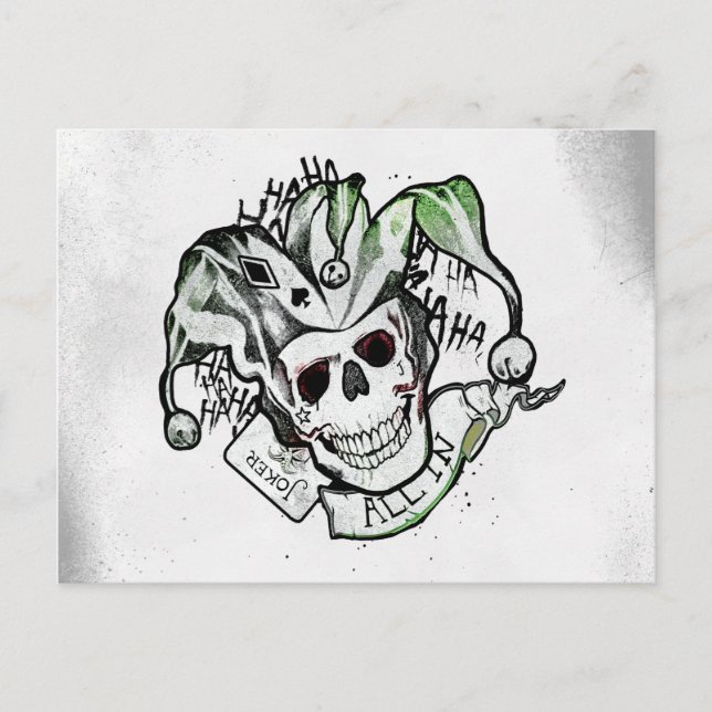 Cartão Postal Esquadrão Suicida | Joker Skull "All In" Tattoo Ar (Frente)