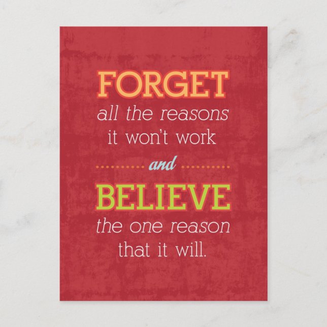 Cartão Postal Esqueça todas as razões pelas quais não funcionará (Frente)