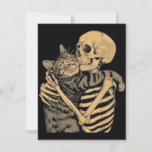 Cartão Postal Esqueleto Abraçando Gato – Presente Fofo para Aman