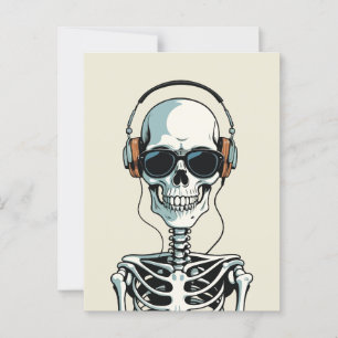 Cartão Postal Esqueleto com fone de ouvido