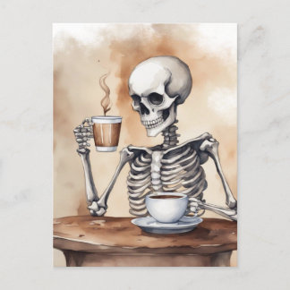 Cartão Postal Esqueleto De Aquarela Goza De Café