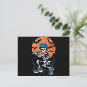 Cartão Postal Esqueleto de Beisebol Halloween Beisebol Halloween