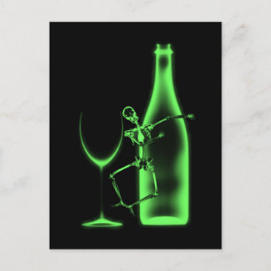 Cartão Postal Esqueleto de Celebração com Raio-X & Vinho - Verde