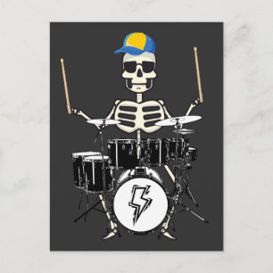 Cartão Postal Esqueleto de Halloween Mão de Rocha Tocando Bateri