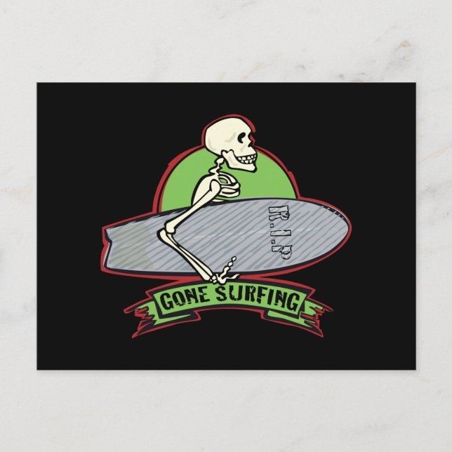 Cartão Postal Esqueleto de Halloween surfando (Frente)