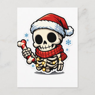 Cartão Postal Esqueleto de Natal Fofo Segurando Cana-de-Açúcar K