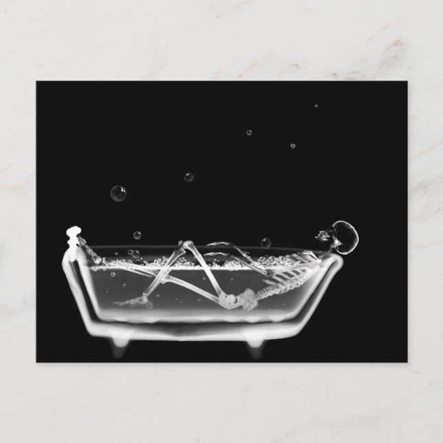 Cartão Postal Esqueleto de Raio-X Preto e Branco Hora do Banho (Frente)