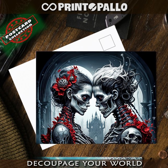 Cartão Postal Esqueleto e crânios apaixonados (Criador carregado)