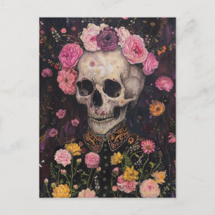 Cartão Postal Esqueleto e Flores