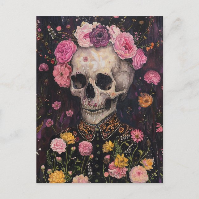 Cartão Postal Esqueleto e Flores (Frente)