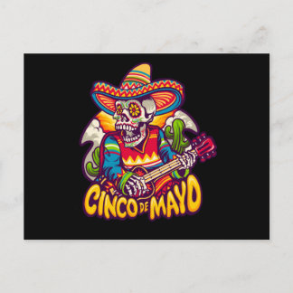 Cartão Postal Esqueleto Mexicano Tocando Violão, Cinco De Mayo