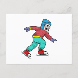Cartão Postal Esqueleto no gelo esquiando com skates de gelo