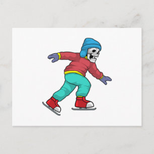 Cartão Postal Esqueleto no patinação no gelo com patins de gelo