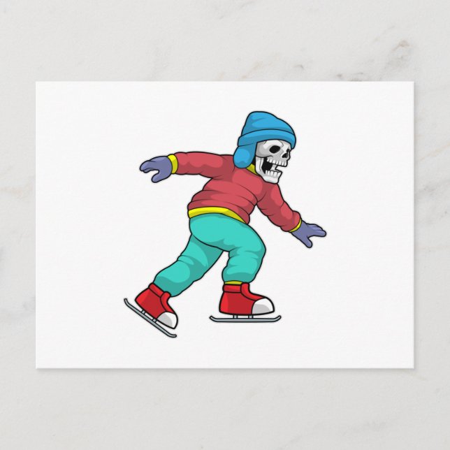 Cartão Postal Esqueleto no patinação no gelo com patins de gelo (Frente)