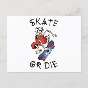 Cartão Postal Esqueleto Patinador Cômico ou Morra